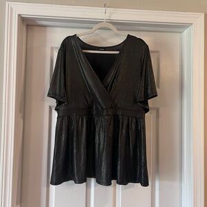 torrid Black Shimmery Faux-Leather Wrap Peplum Tunic